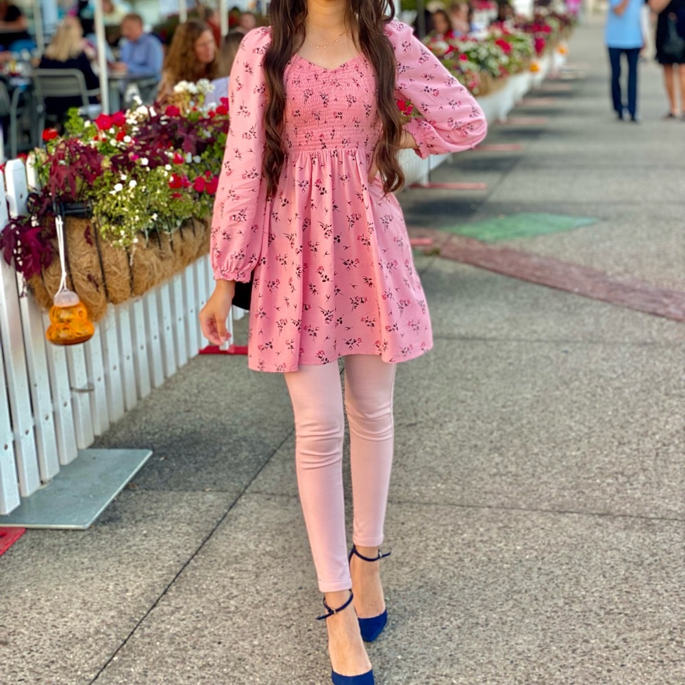 Pink floral printed frock